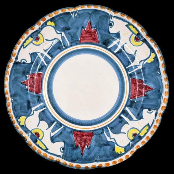 Amalfi Collection Italy Hand Painted Majolica Plate Blue Yellow Horse Design - Picture 3 of 6